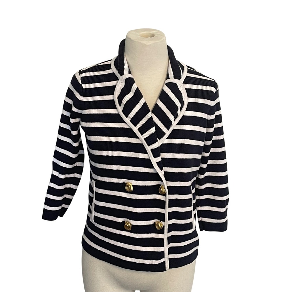 Grace Elements Women's Striped Knit Blazer Nautical Style‎ S Old Money Classic
